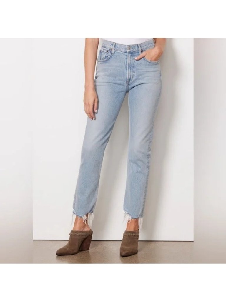 Agolde Merrel Cut Straight Leg Jeans Women’s Size 25 Blue Raw Hem Ankle High Ris